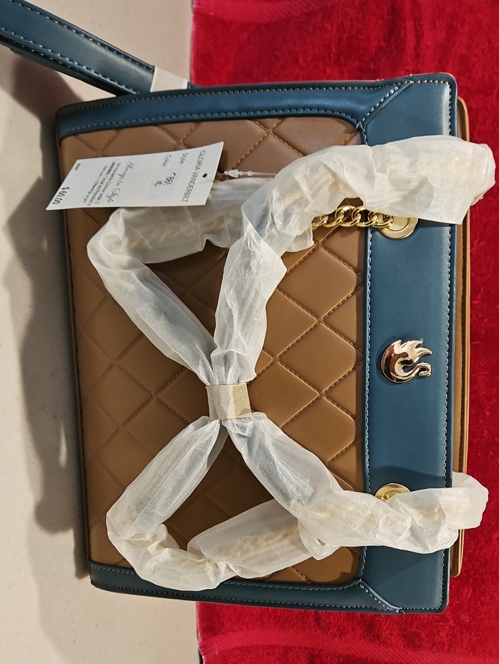 Gloria Vanderbilt Quilted Two-Tone Leather Shoulder Bag in Brown and Teal